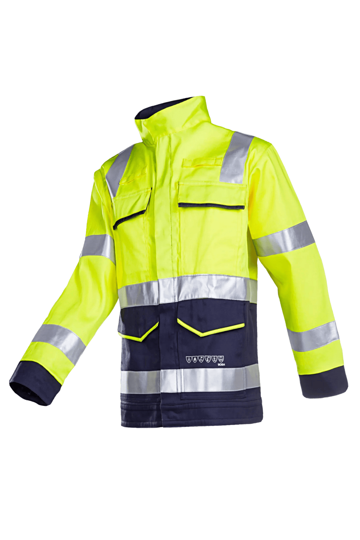 Sioen PRO Millau in High-vis yellow/Navy blue, side view