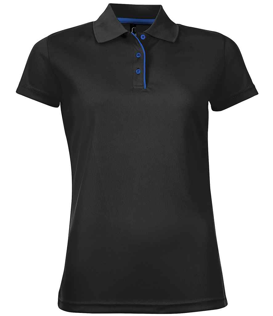SOL'S Ladies Performer Piqué Polo Shirt in Black, front view