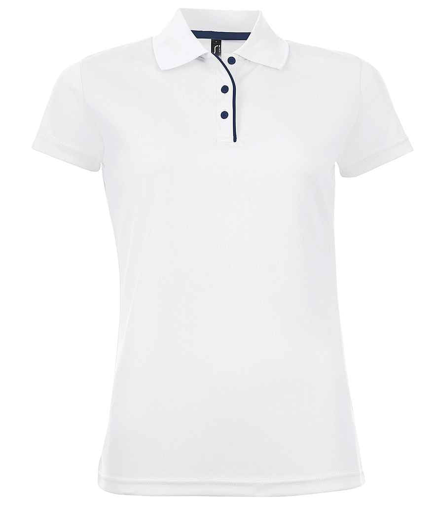 SOL'S Ladies Performer Piqué Polo Shirt in White, front view