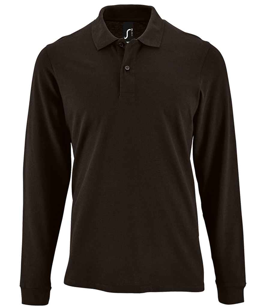 SOL'S Perfect Long Sleeve Piqué Polo Shirt in Black, front view