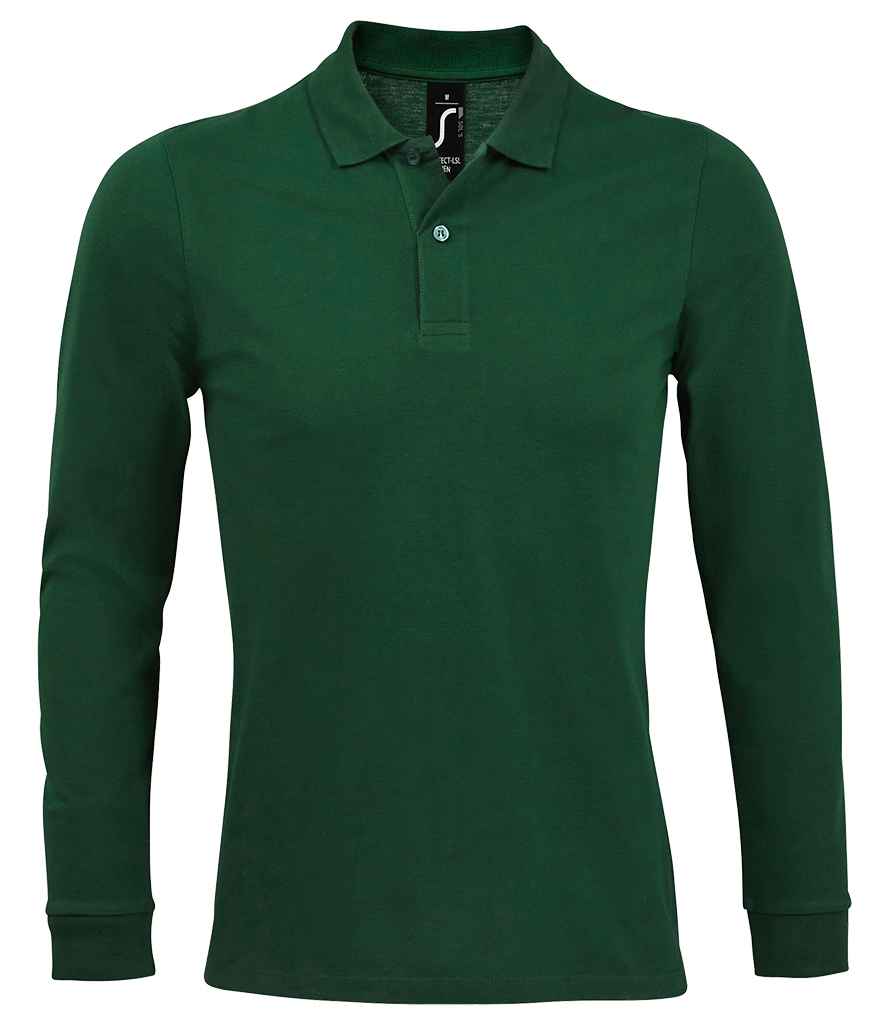 SOL'S Perfect Long Sleeve Piqué Polo Shirt in Bottle Green, front view