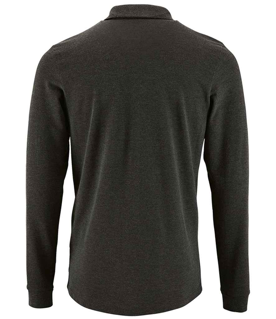 SOL'S Perfect Long Sleeve Piqué Polo Shirt in Charcoal Marl, back view