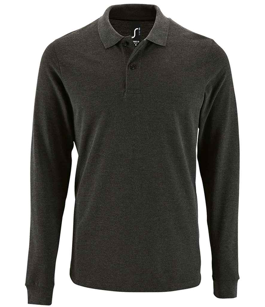 SOL'S Perfect Long Sleeve Piqué Polo Shirt in Charcoal Marl, front view