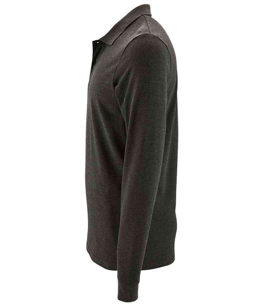 SOL'S Perfect Long Sleeve Piqué Polo Shirt in Charcoal Marl, side view