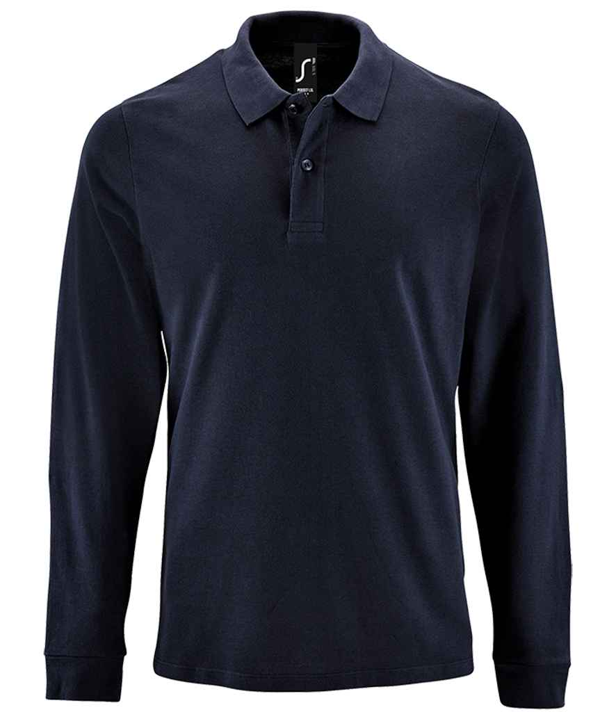 SOL'S Perfect Long Sleeve Piqué Polo Shirt in French Navy, front view