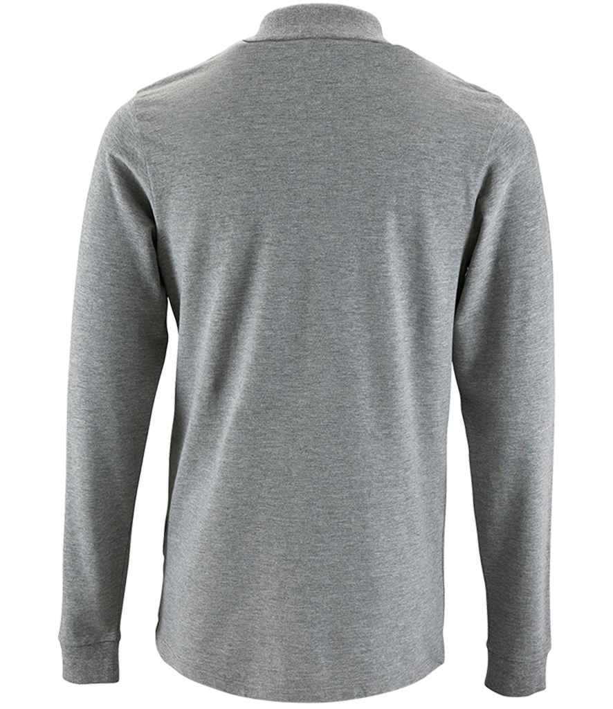 SOL'S Perfect Long Sleeve Piqué Polo Shirt in Grey Marl, back view