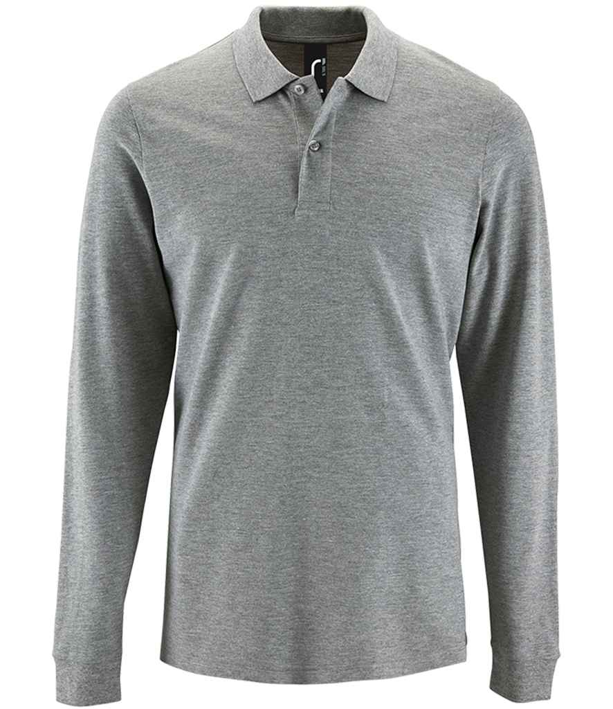 SOL'S Perfect Long Sleeve Piqué Polo Shirt in Grey Marl, front view