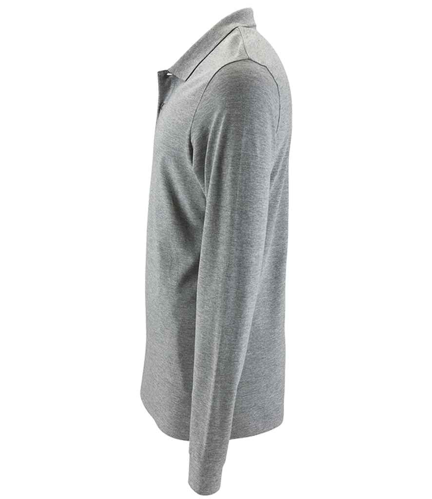 SOL'S Perfect Long Sleeve Piqué Polo Shirt in Grey Marl, side view