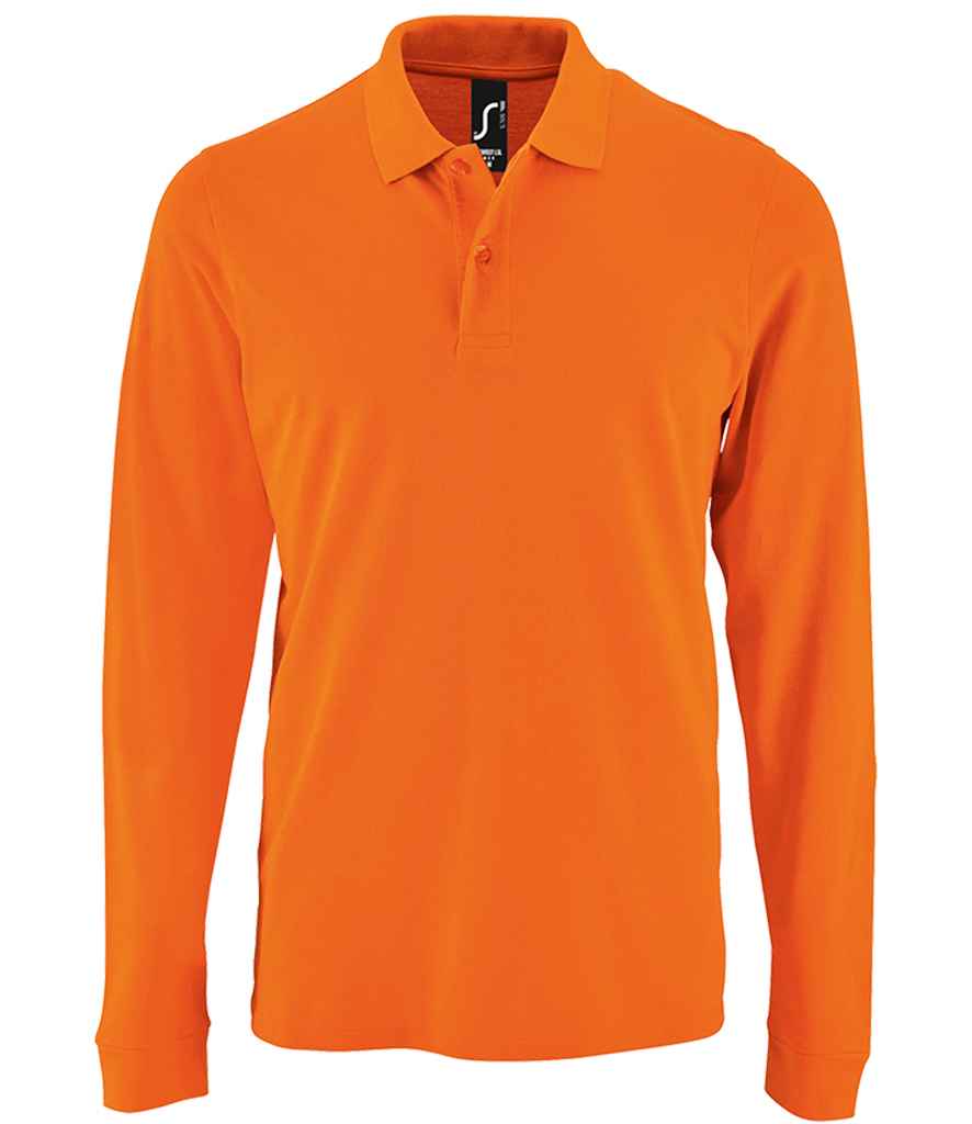 SOL'S Perfect Long Sleeve Piqué Polo Shirt in Orange, front view