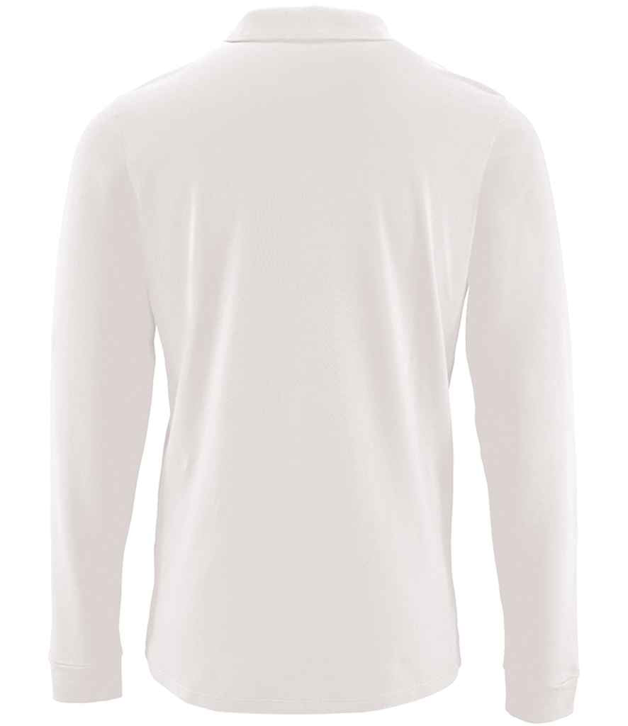 SOL'S Perfect Long Sleeve Piqué Polo Shirt in White, back view