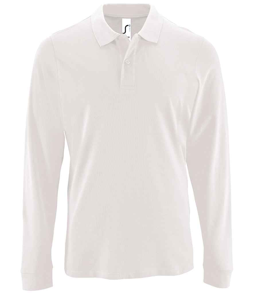 SOL'S Perfect Long Sleeve Piqué Polo Shirt in White, front view