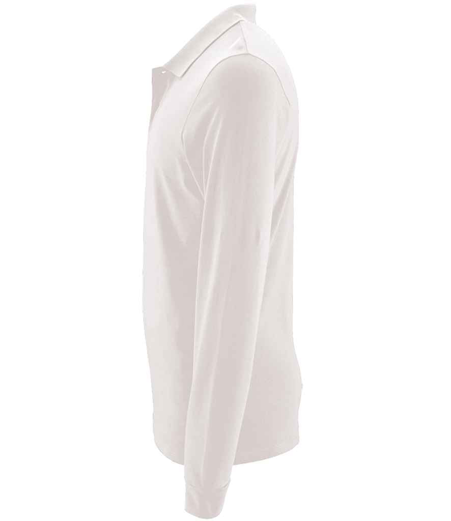 SOL'S Perfect Long Sleeve Piqué Polo Shirt in White, side view
