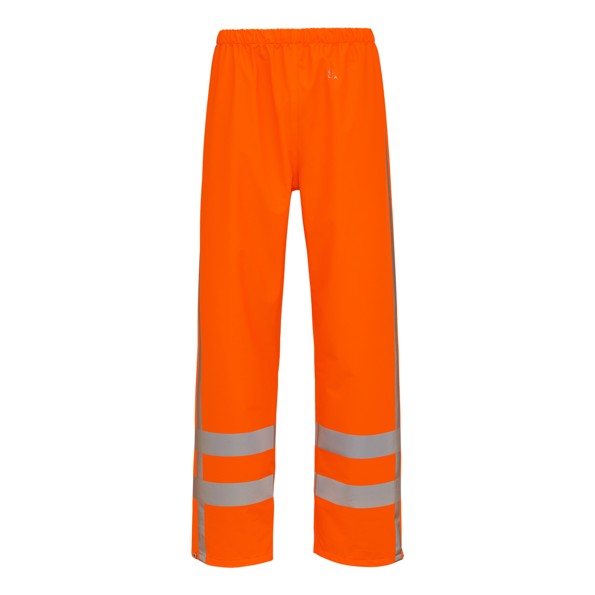 ELKA Rainwear Dry Zone Visible Hi-Vis Rain Trousers with vertical reflective stripes in Fl. Orange, front view