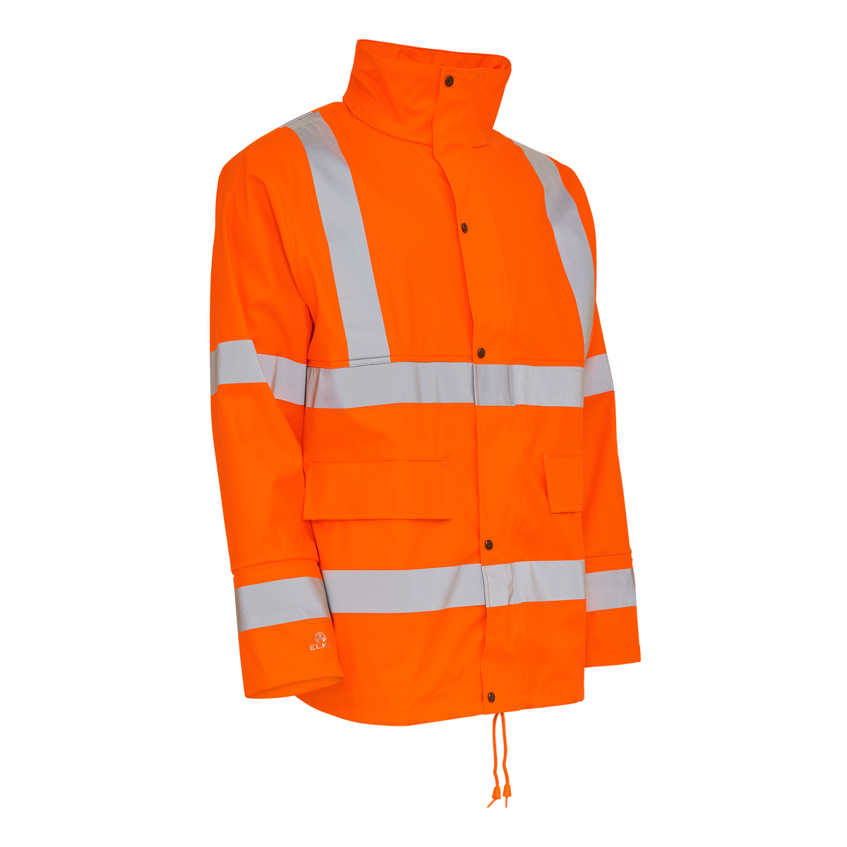 ELKA Rainwear Dry Zone Visible PU Rain Jacket Hi-Vis with Reflective Stripes in Fl. Orange, front view