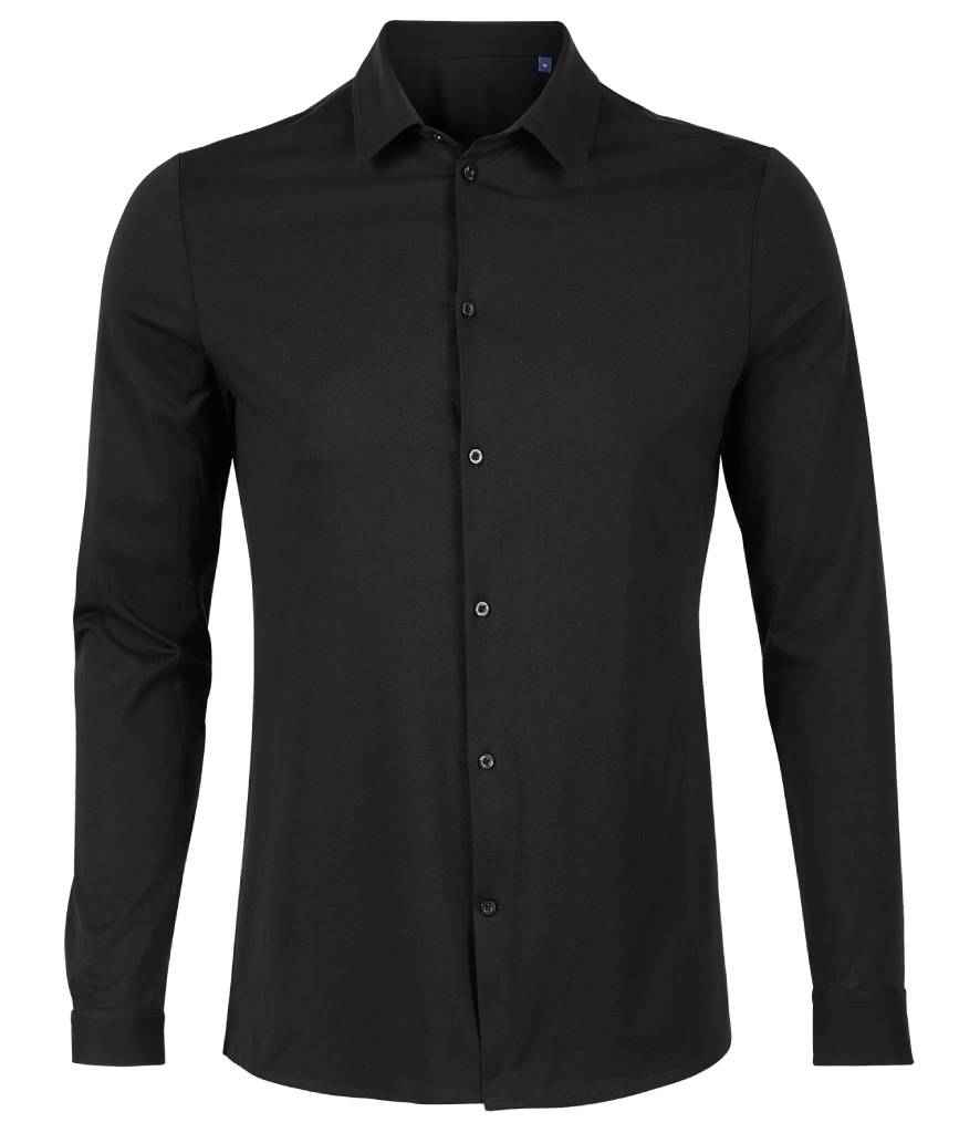 NEOBLU Balthazar Jersey Long Sleeve Shirt in Deep Black, front view