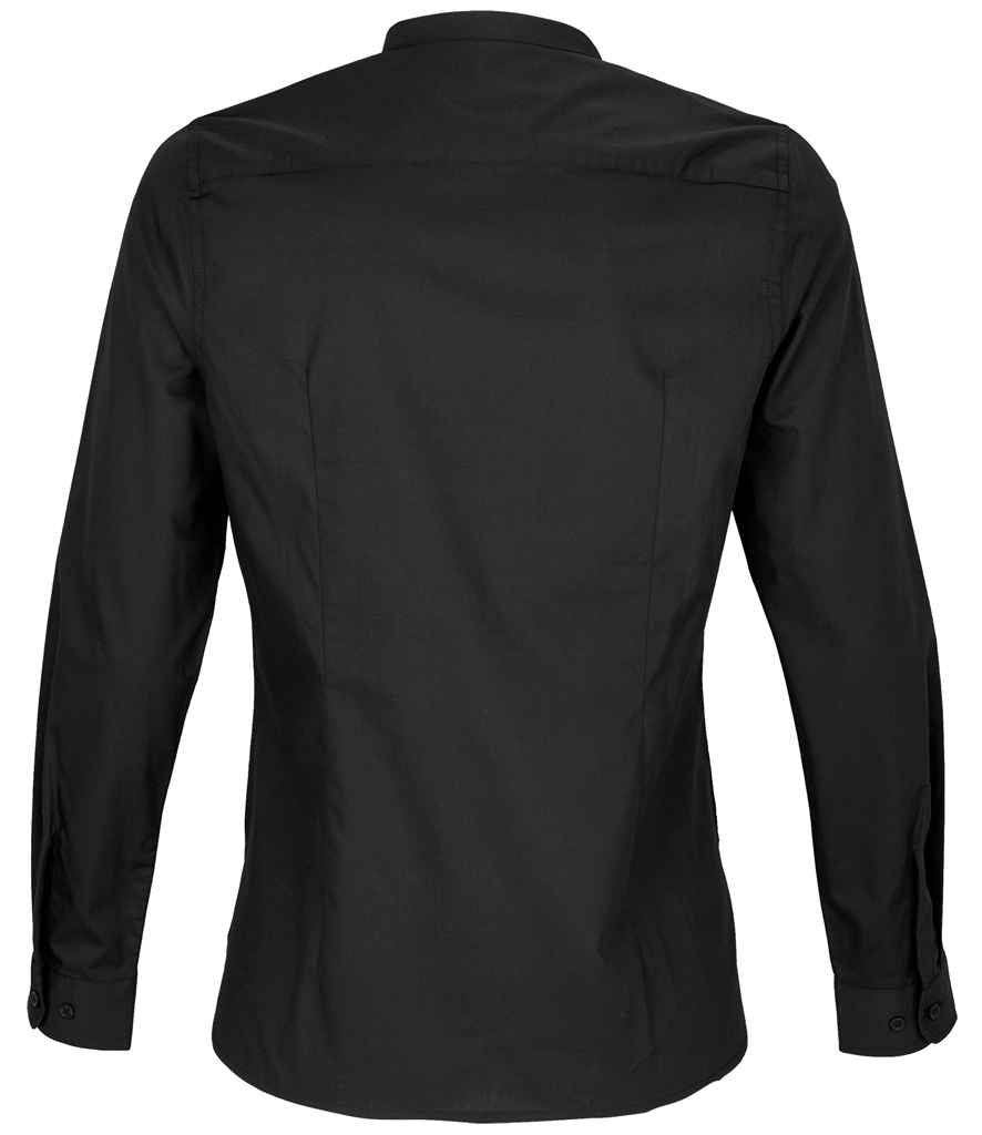NEOBLU Ladies Bart Mao Collar Long Sleeve Poplin Shirt in Deep Black, back view