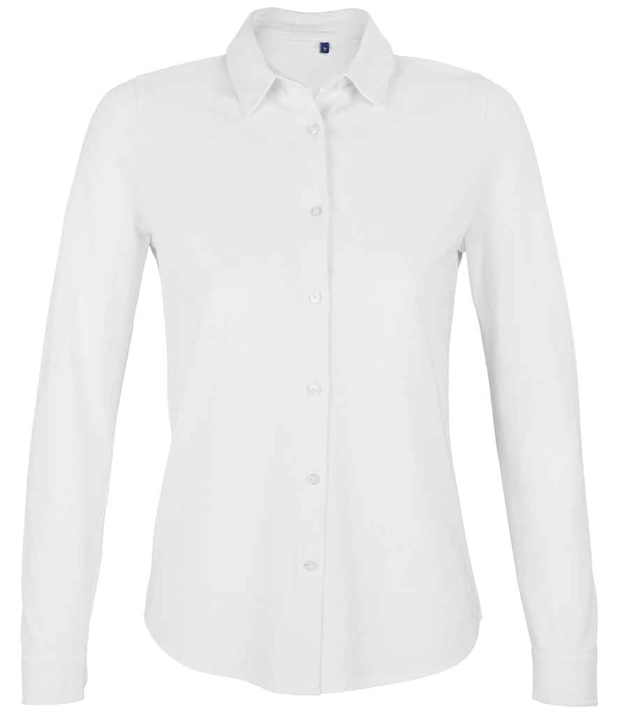 NEOBLU Ladies Basile Organic Cotton Long Sleeve Piqué Shirt in Optic White, front view