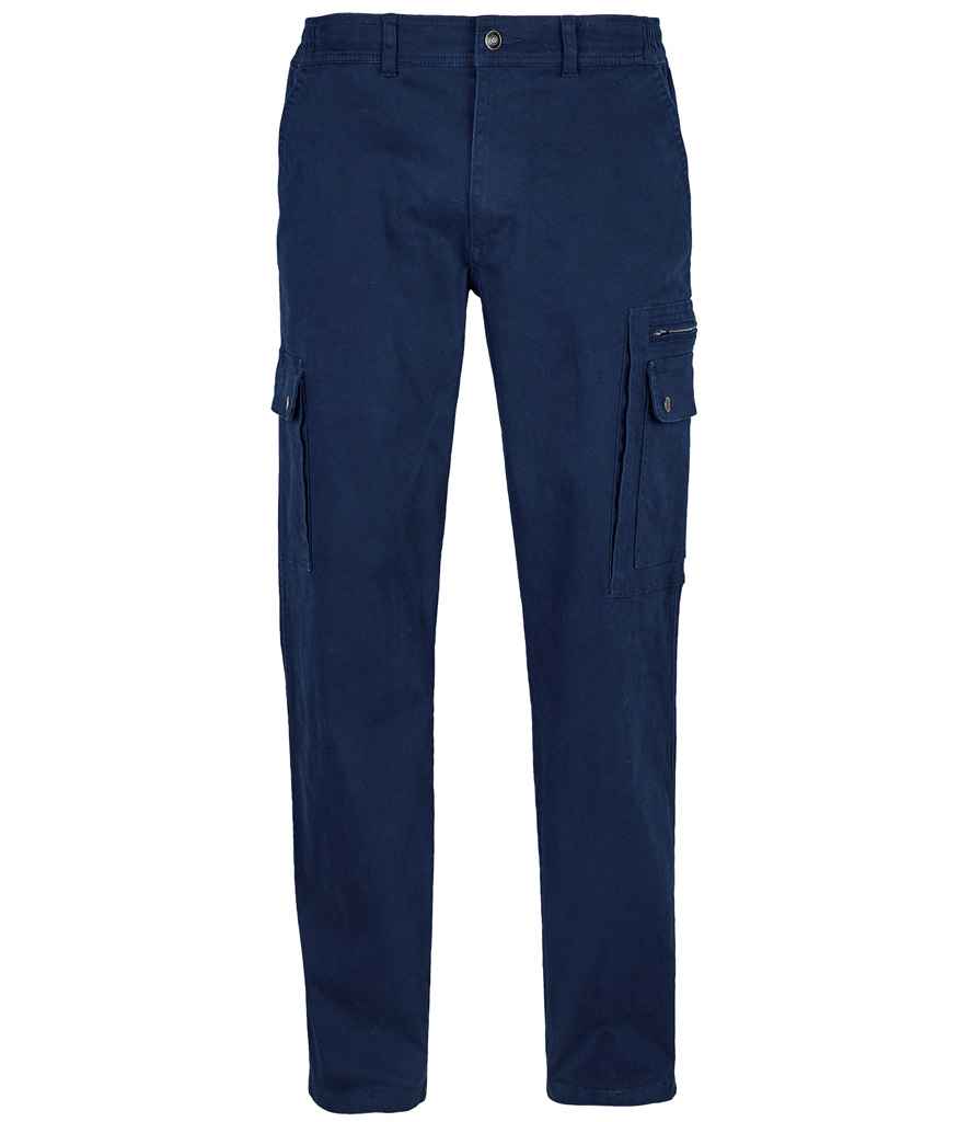 SOL'S Docker Stretch Cargo Trousers in Navy, front view