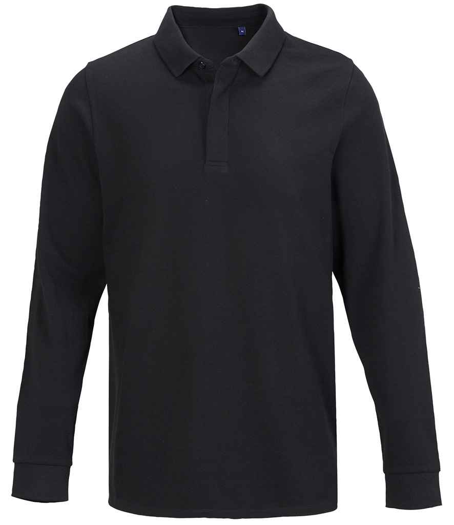 NEOBLU Owen Long Sleeve Piqué Polo Shirt in Deep Black, front view