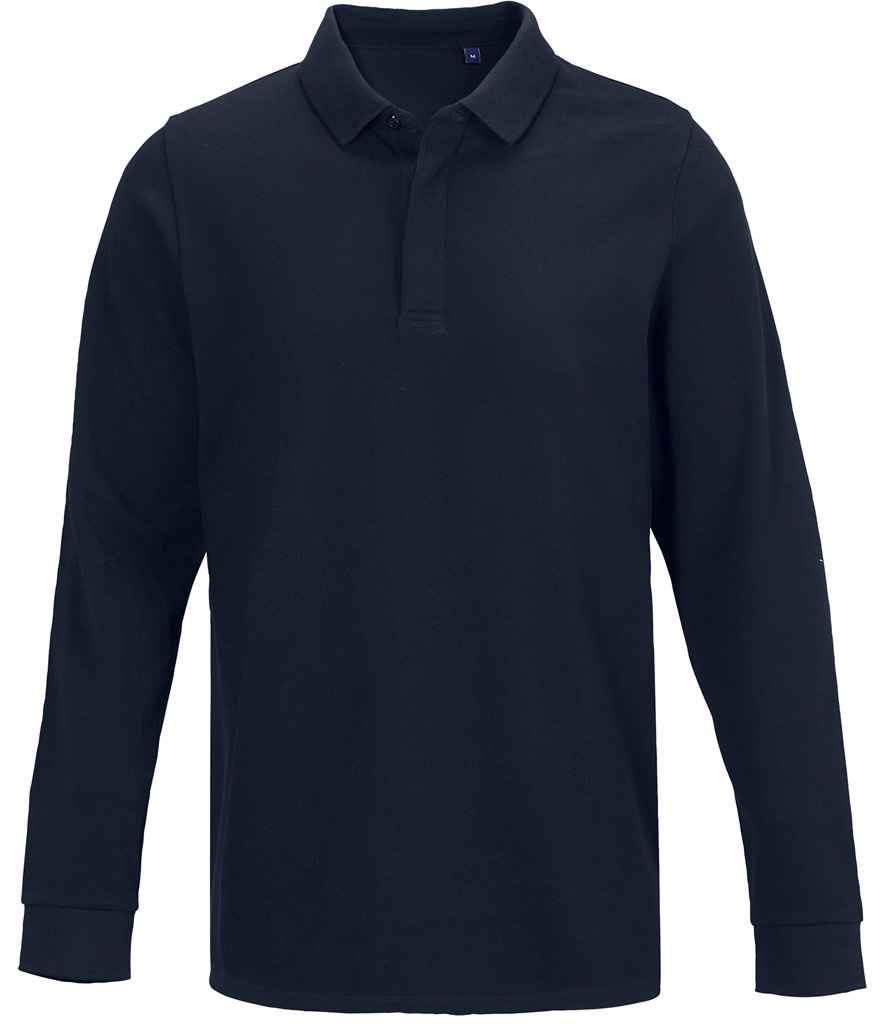 NEOBLU Owen Long Sleeve Piqué Polo Shirt in Night Blue, front view