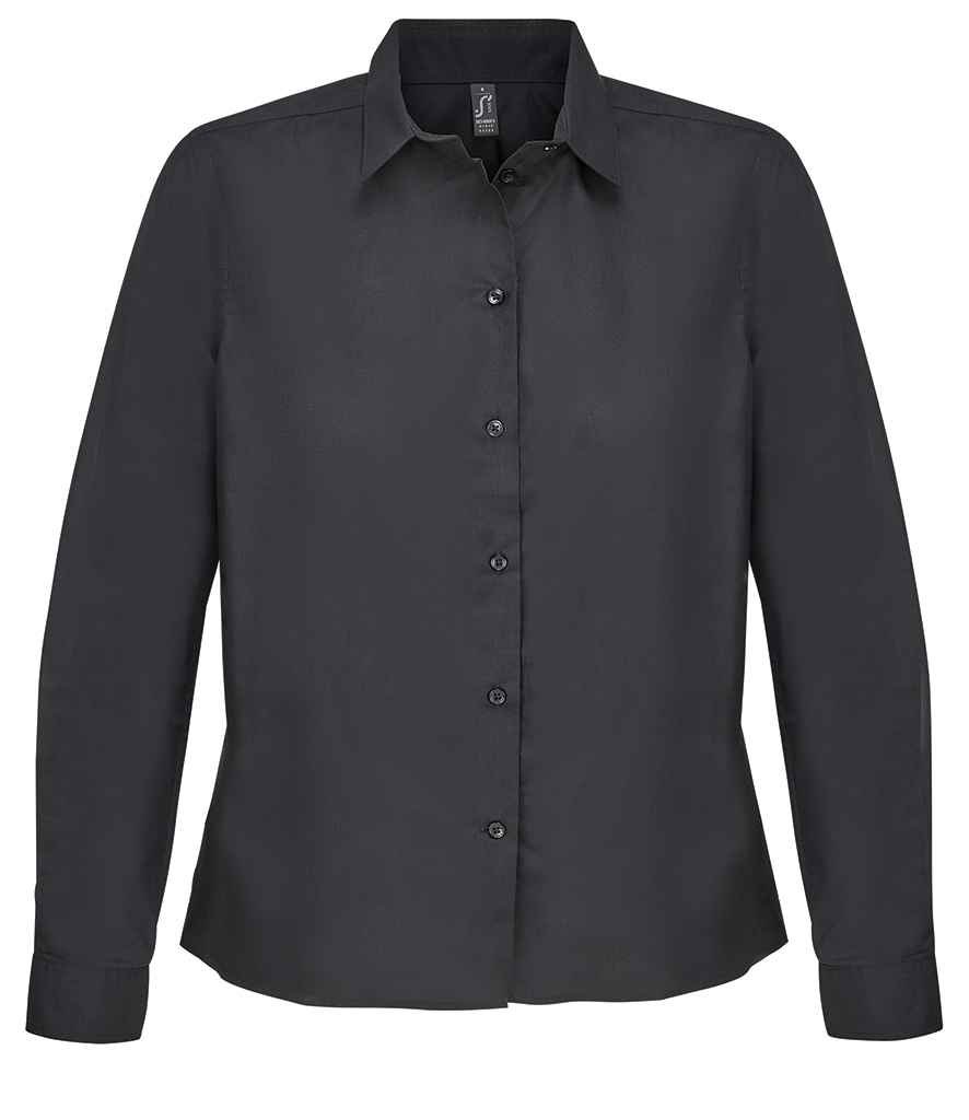 SOL'S Ladies Bailey Long Sleeve Poplin Shirt in Black, front view