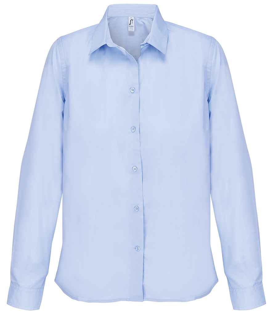 SOL'S Ladies Bailey Long Sleeve Poplin Shirt in Sky Blue, front view