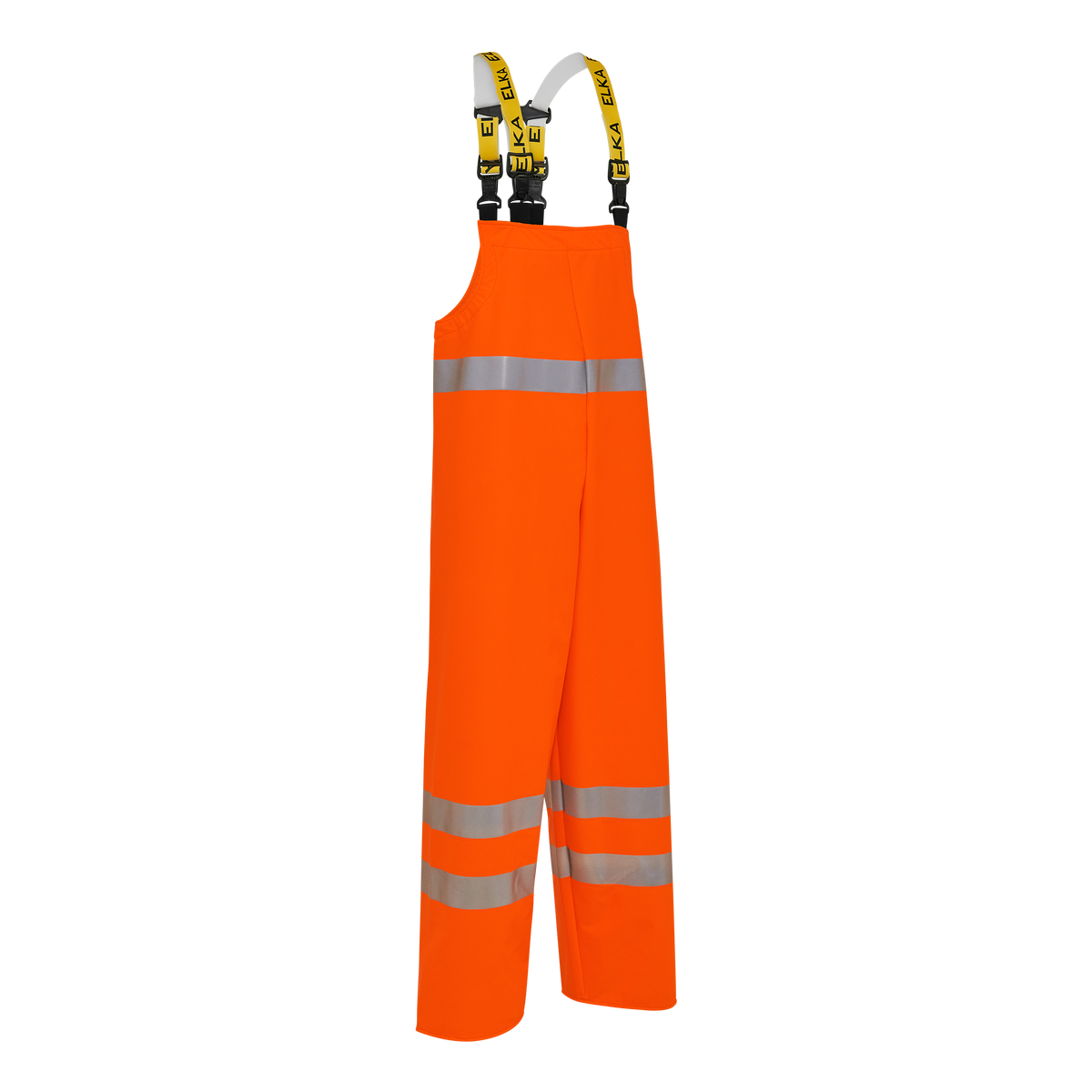 ELKA Rainwear PU visible Bib & Brace with reflective tape in Fl. Orange, front view