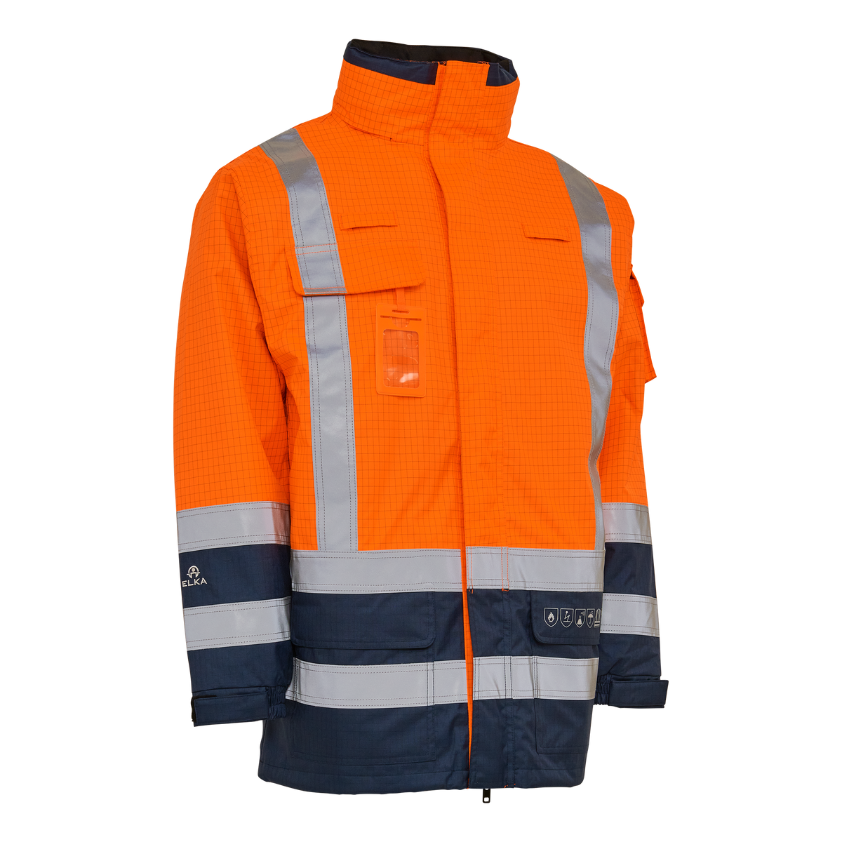 ELKA Rainwear Securetech Multinorm Shell Jacket in Fl. Orange/Navy, front view