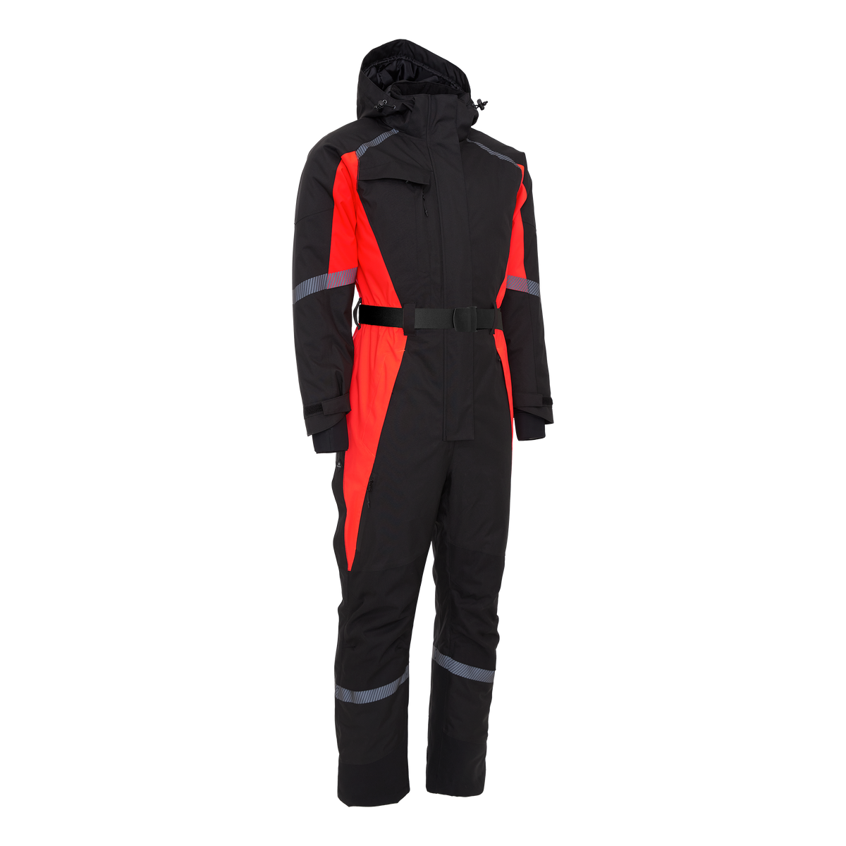 ELKA Rainwear Working Xtreme Winter Thermal Coverall woman with recycled padding in Black/Fl. Red, front view