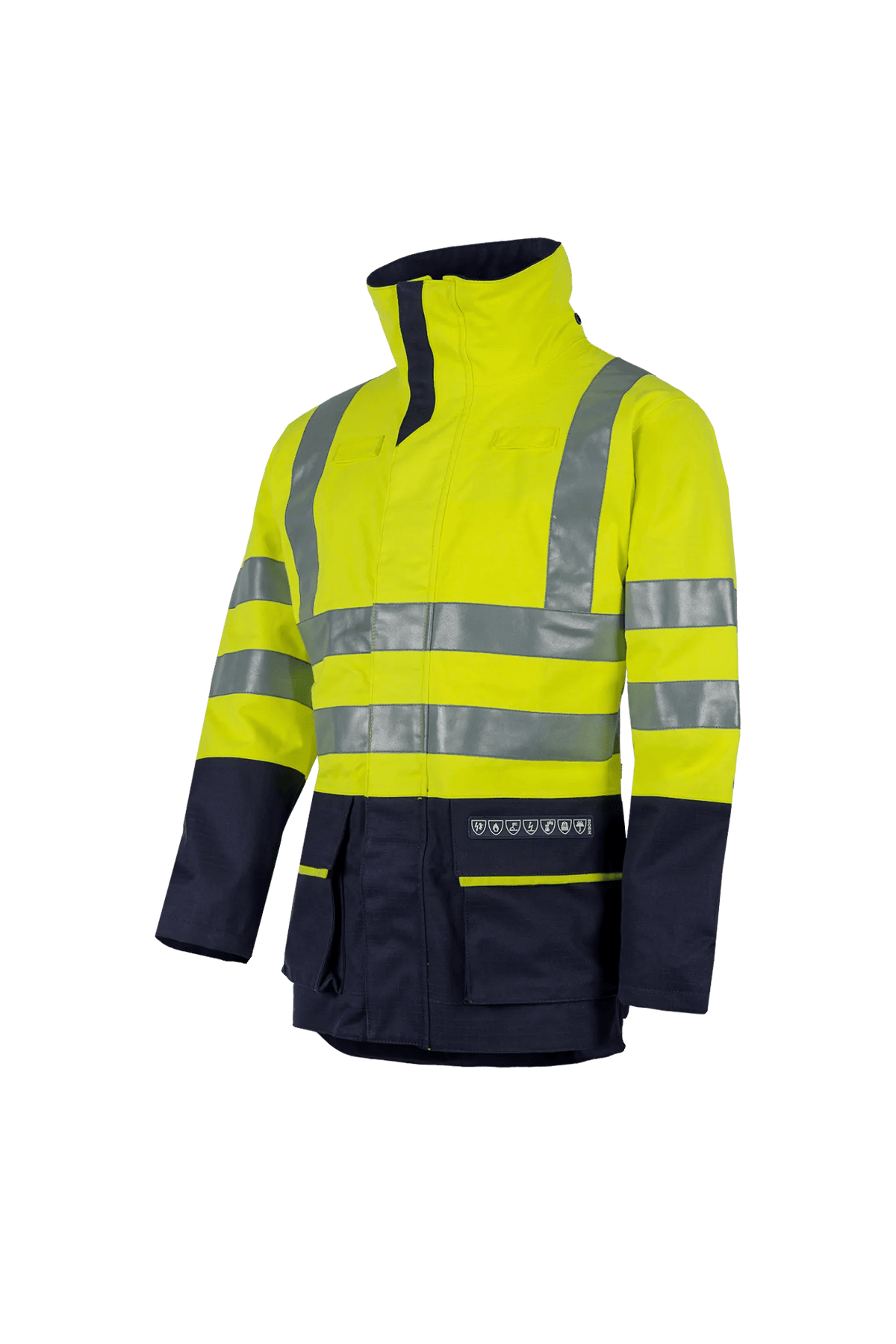 Sioen PRO Kelford in High-vis yellow/Navy blue, side view
