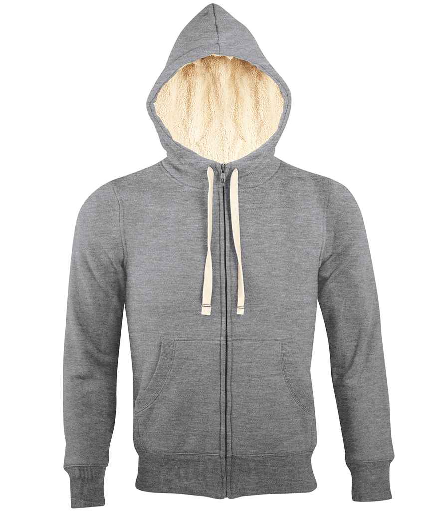 SOL'S Unisex Sherpa Hooded Jacket in Grey Marl, front view