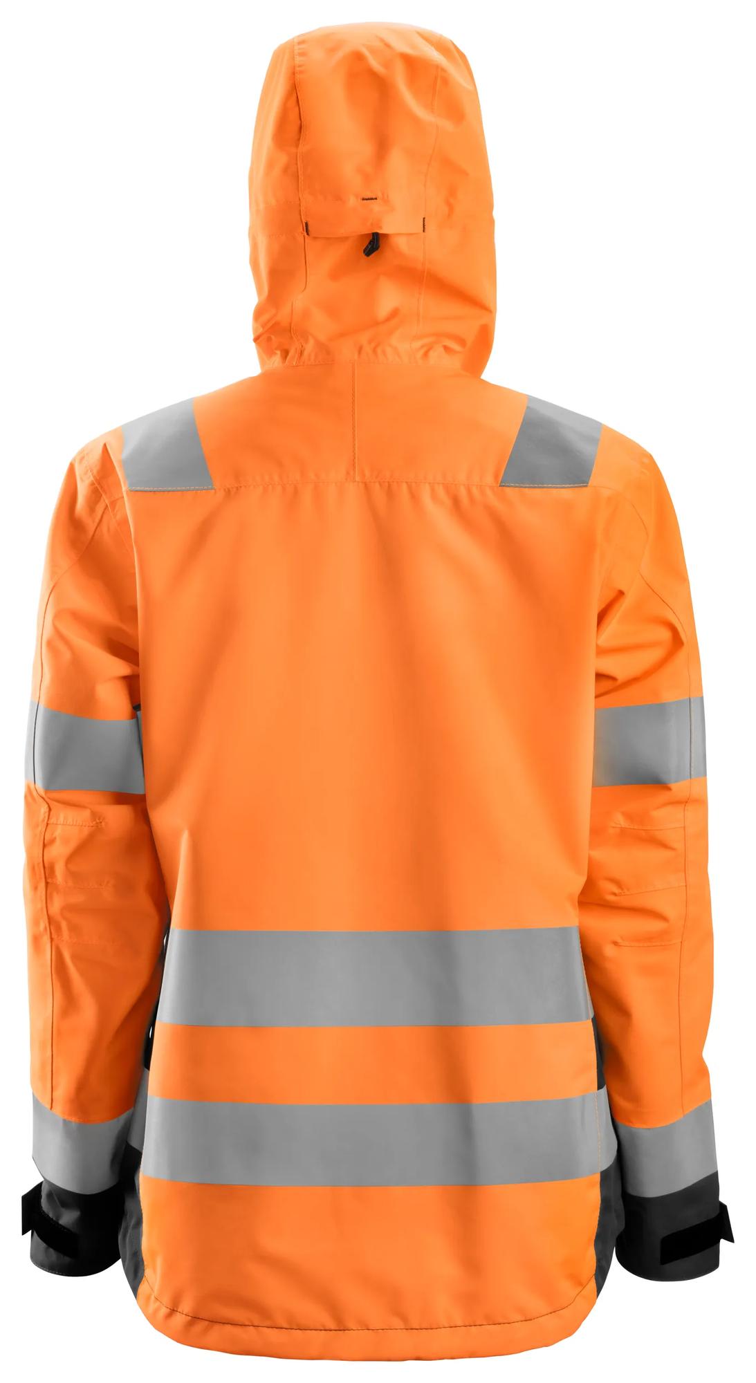 Snickers Workwear 1347 High-Vis Class 2/3, Women's Waterproof Shell Jacket in Hi-Vis Orange/Black, back view