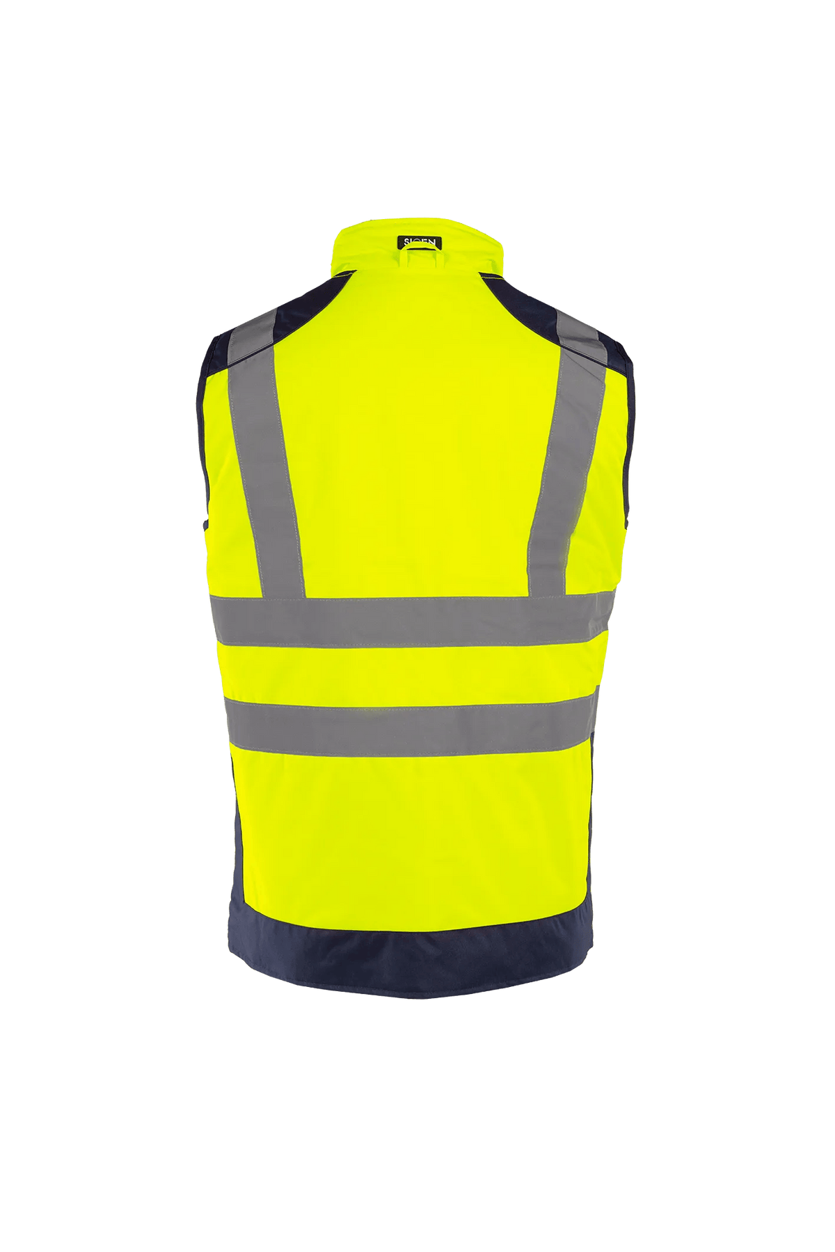 Sioen Burton in High-vis yellow/Navy blue, back view
