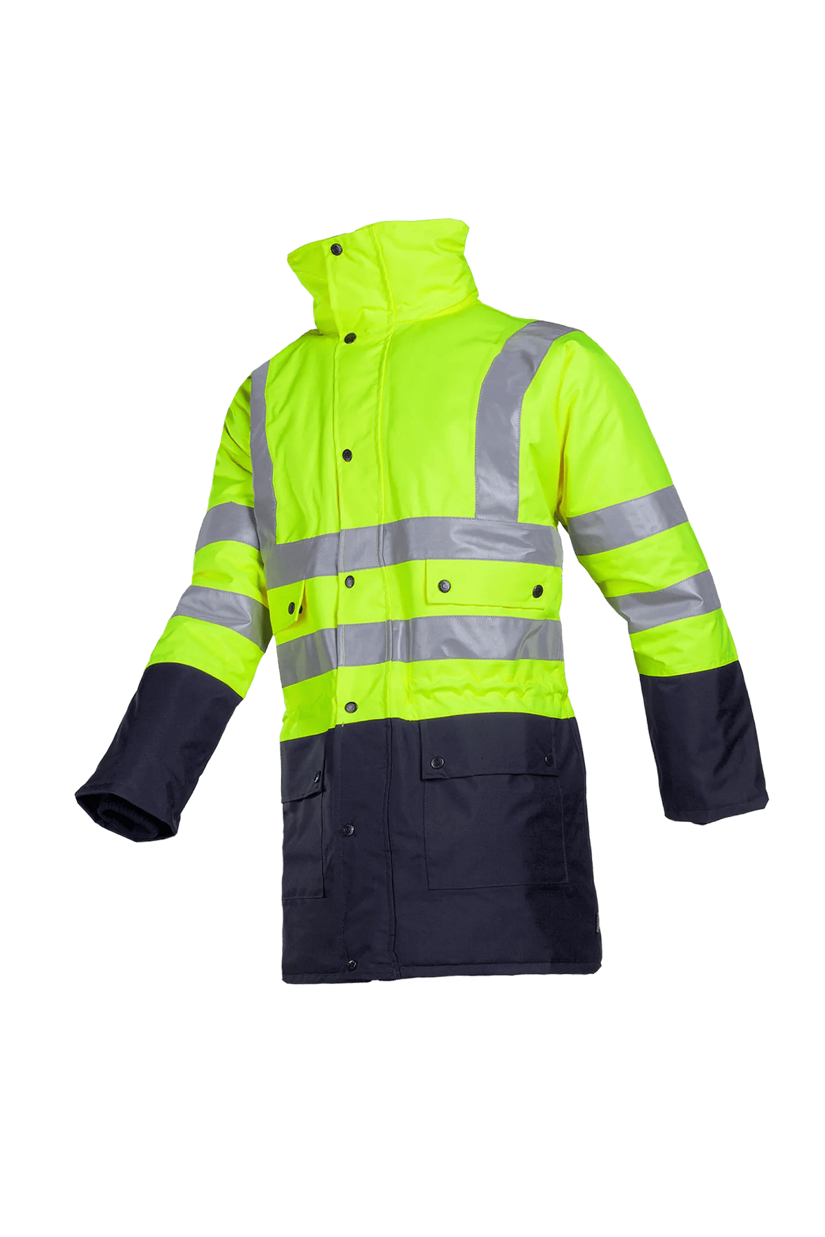 Sioen Stormflash in High-vis yellow/Navy blue, side view