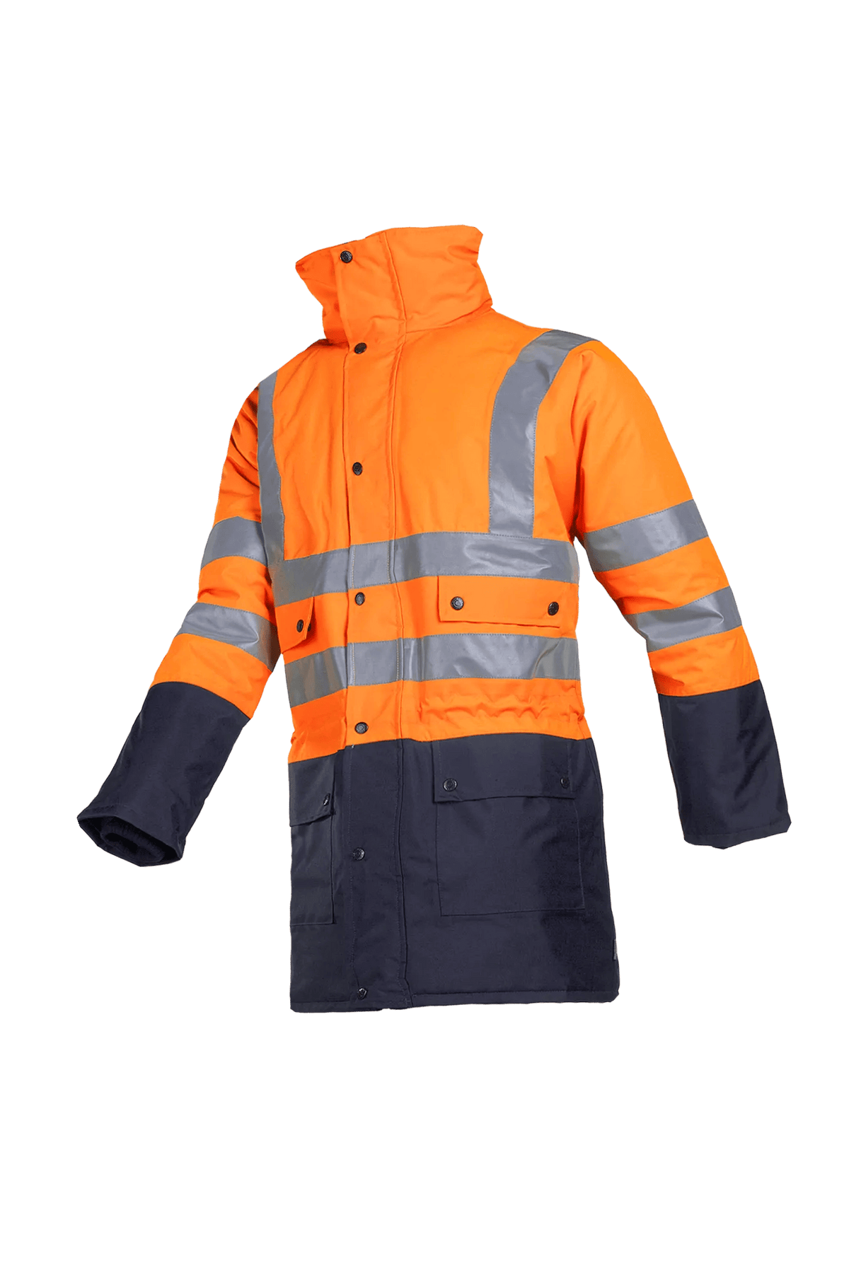 Sioen Stormflash in High-vis orange/Navy blue, side view