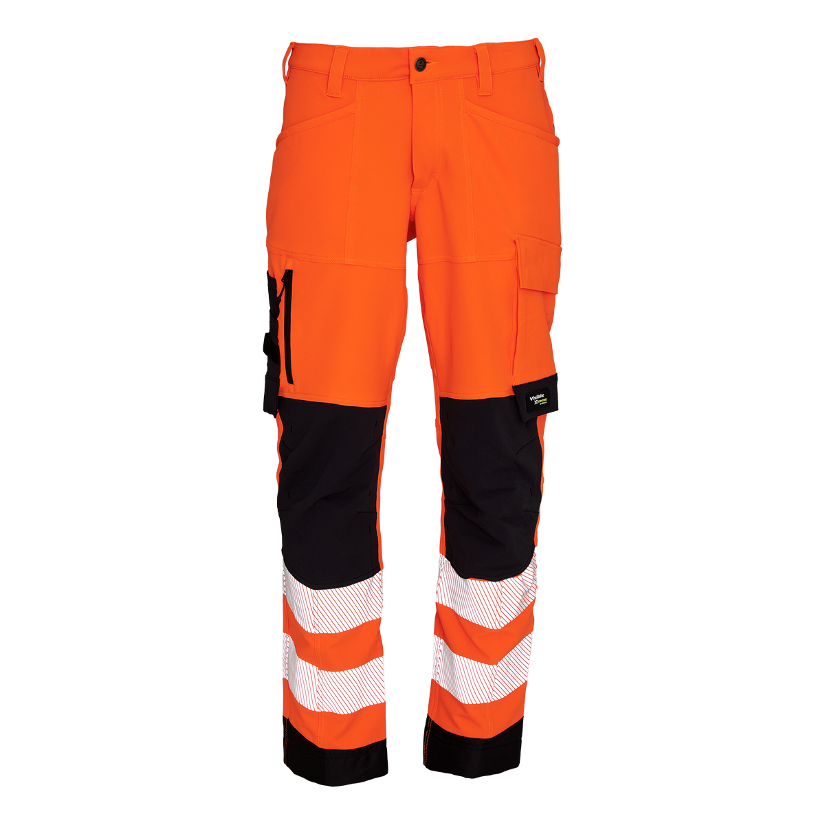 ELKA Rainwear Visible Xtreme Recycled Workwear Trousers in Fl. Orange/Black, front view