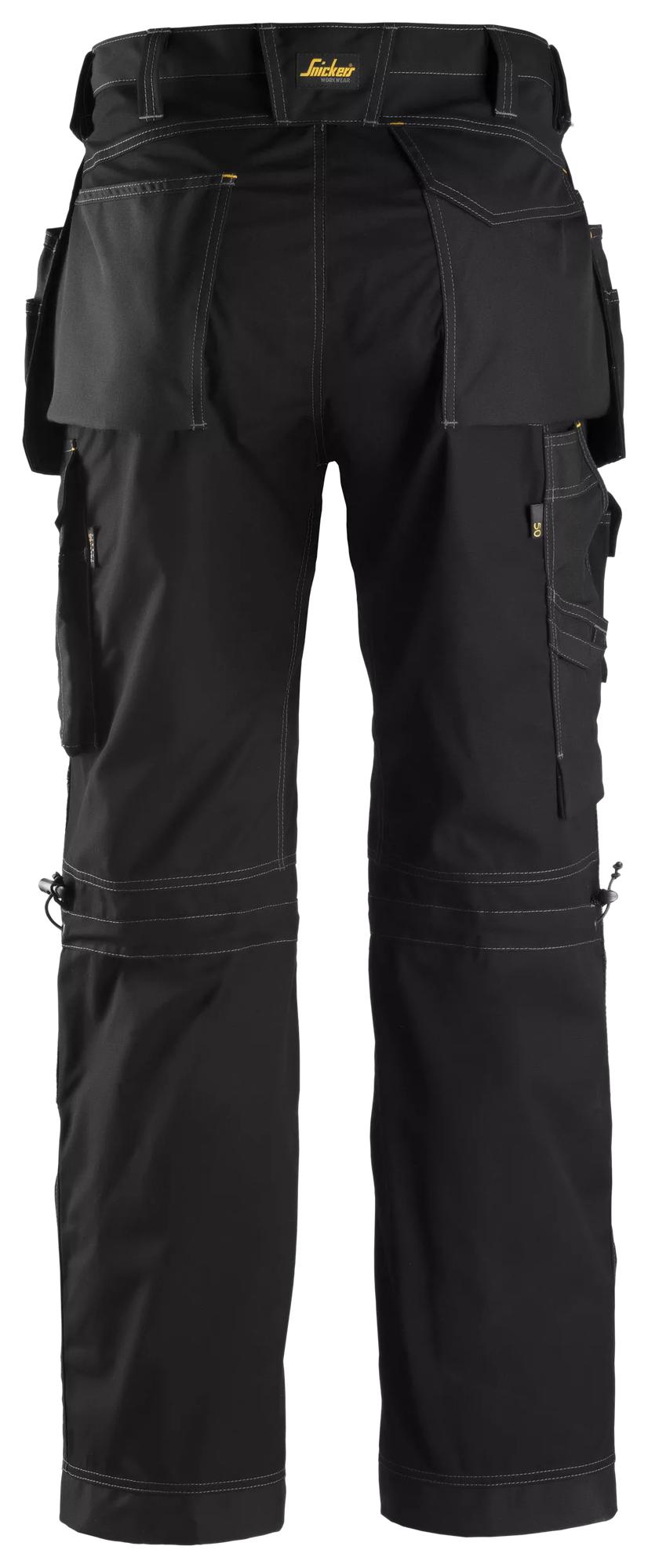 Snickers Workwear 3223 Floorlayer Holster Pockets Trousers, Rip-Stop in Black/Black, back view