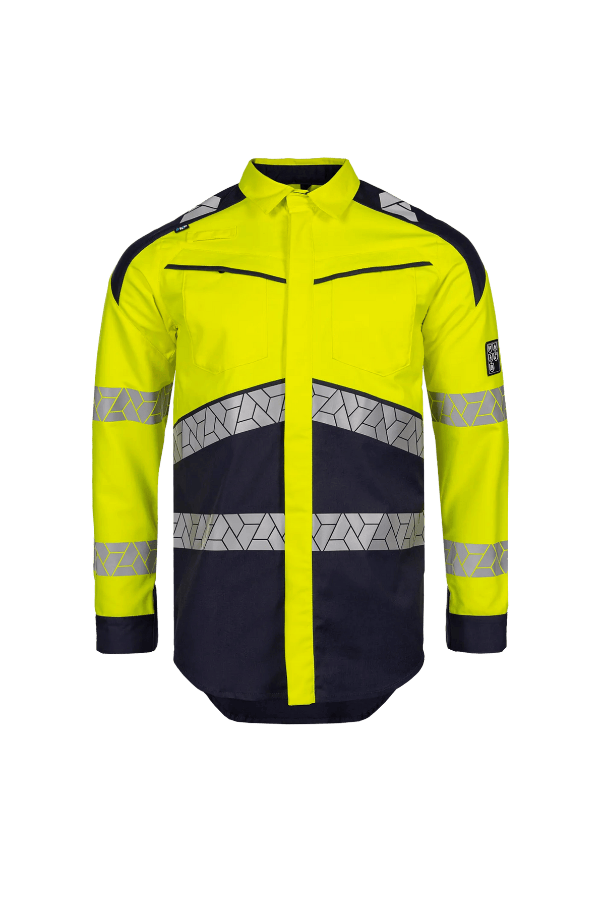 Sioen PRO Rayane in High-vis yellow/Navy blue, front view