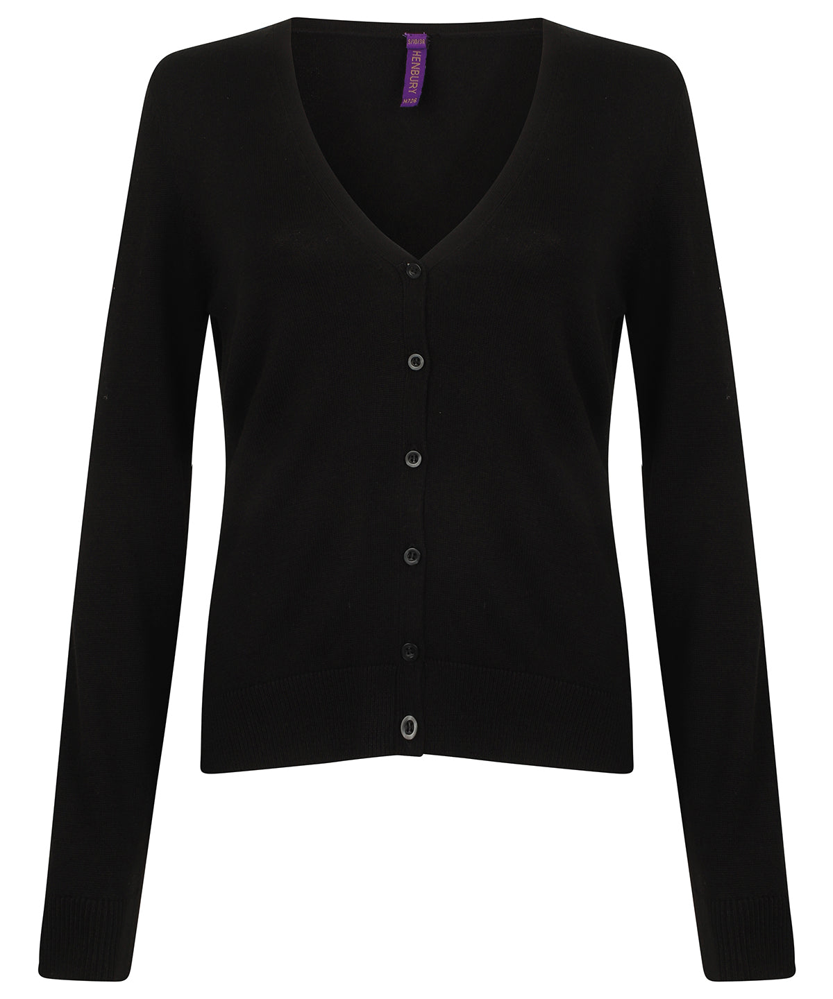 Henbury Women's v-neck cardigan in Black, front view