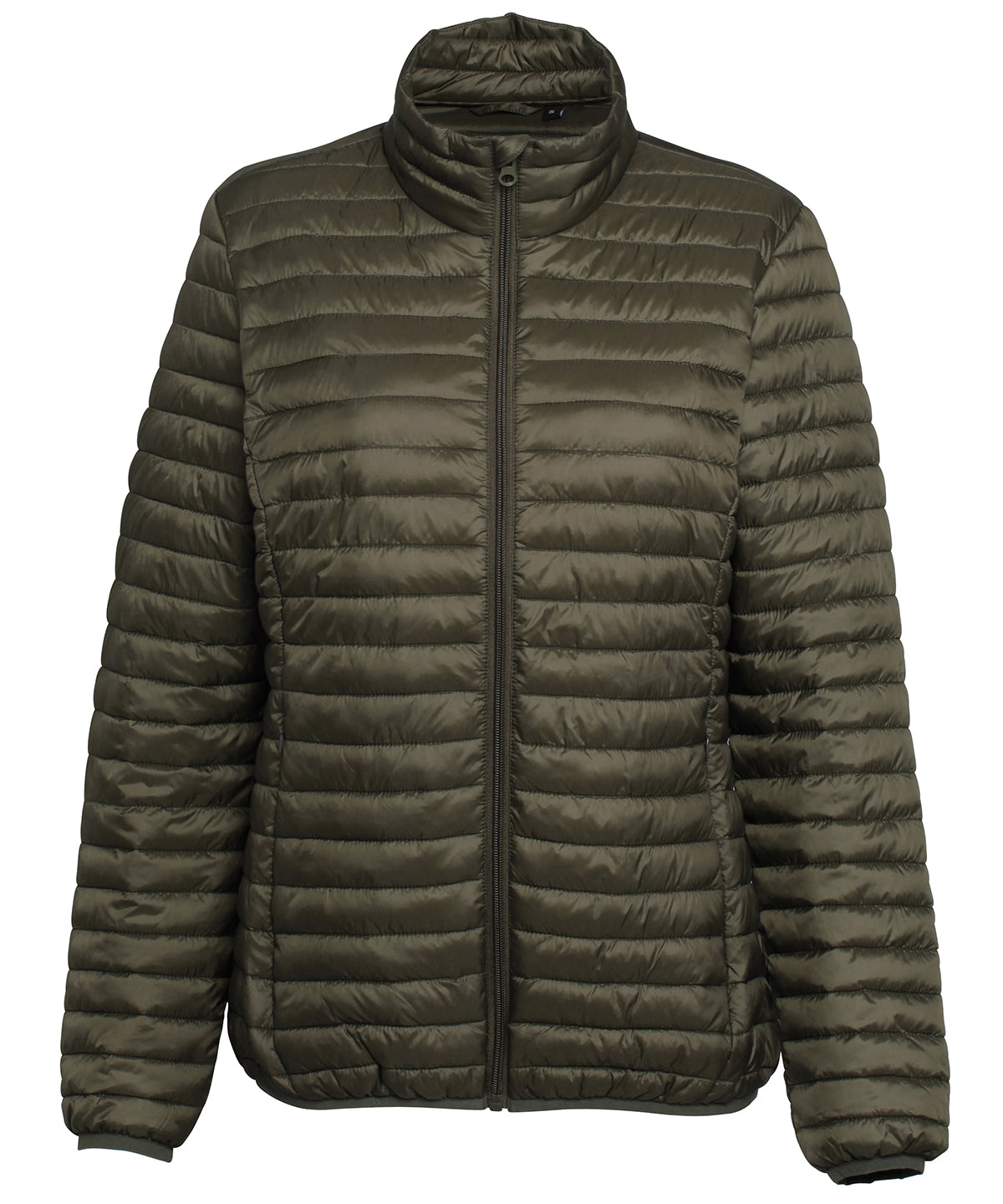 2786 Women's tribe fineline padded jacket in Olive, front view