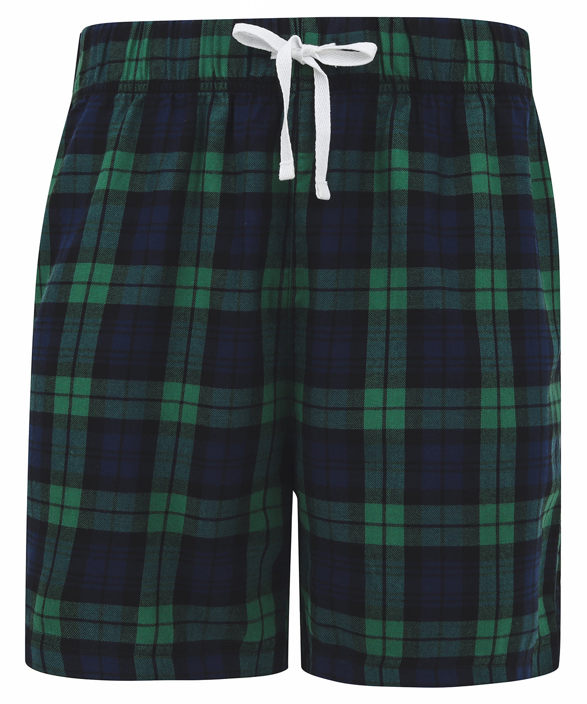 SF Tartan lounge shorts in Navy/Green Check, front view