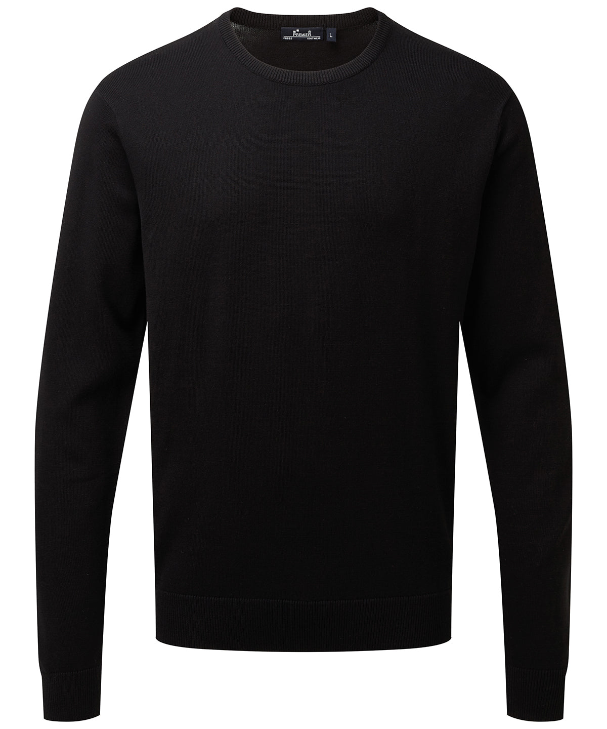 Premier Crew neck cotton-rich knitted sweater in Black, front view