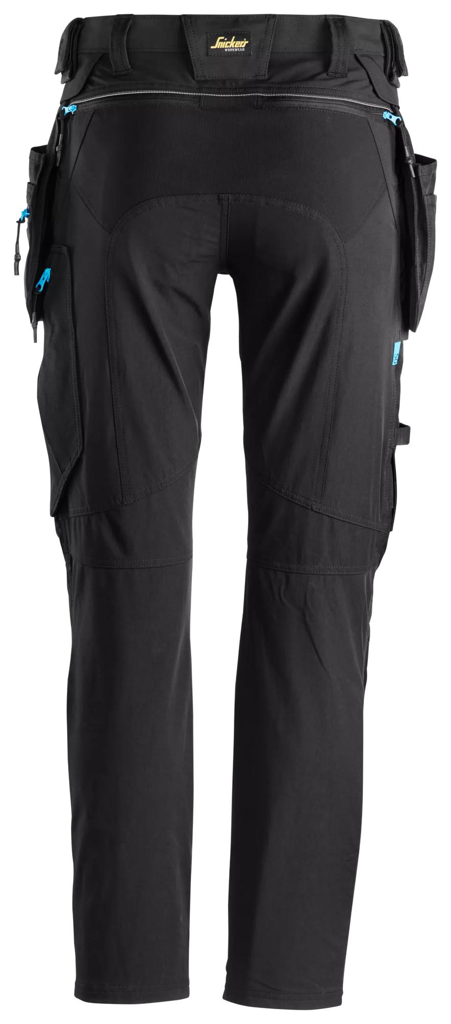 Snickers Workwear 6208 LiteWork, Trousers+ Detachable Holster Pockets in Black/Black, back view
