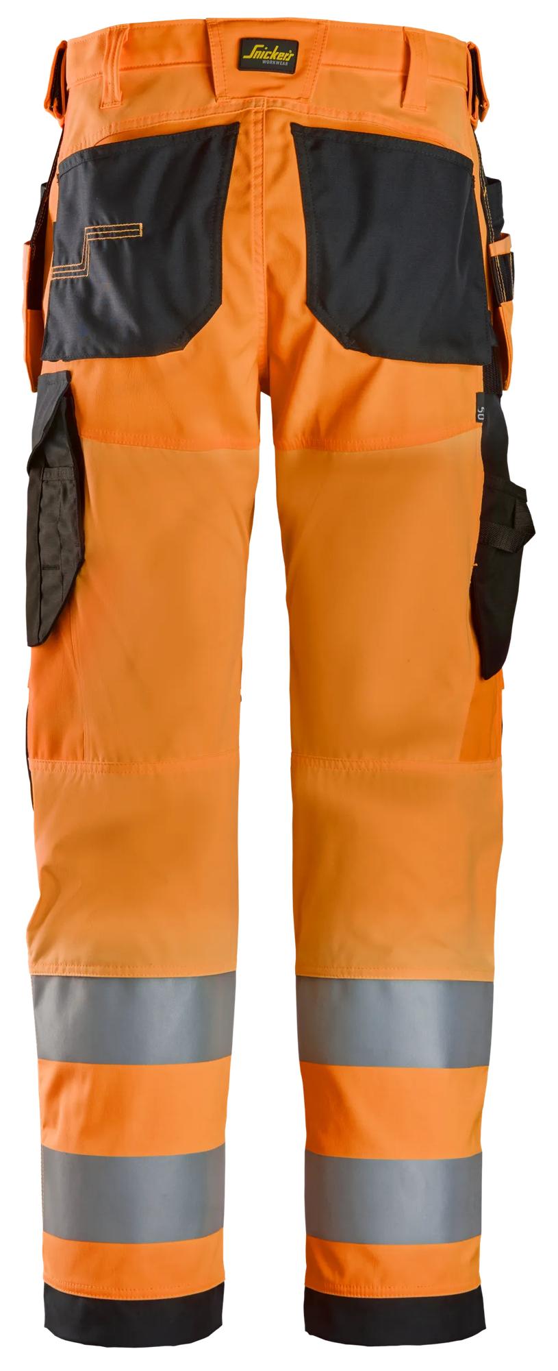 Snickers Workwear 6238 High-Vis Class 2, Trousers Holster Pockets in Hi-Vis Orange/Black, back view