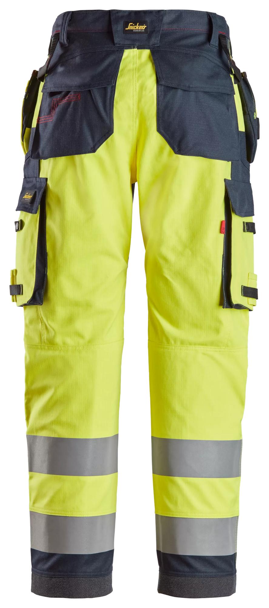 Snickers Workwear 6261 ProtecWork, Work Trousers Holster Pockets Equal Leg Pockets, High-Vis Class 2 in Hi-Vis Yellow/Navy, back view
