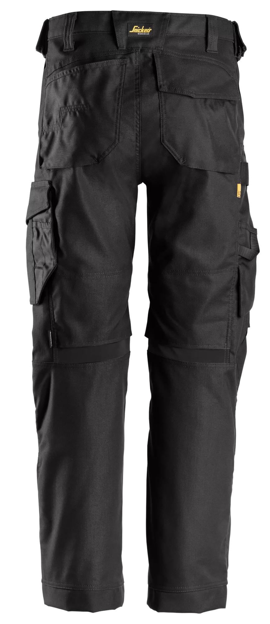 Snickers Workwear 6324 AllroundWork, Canvas+ Stretch Work Trousers+ in Black/Black, back view