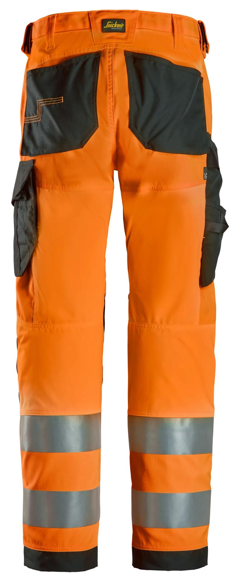 Snickers Workwear 6338 High-Vis Class 2, Trousers in Hi-Vis Orange/Black, back view