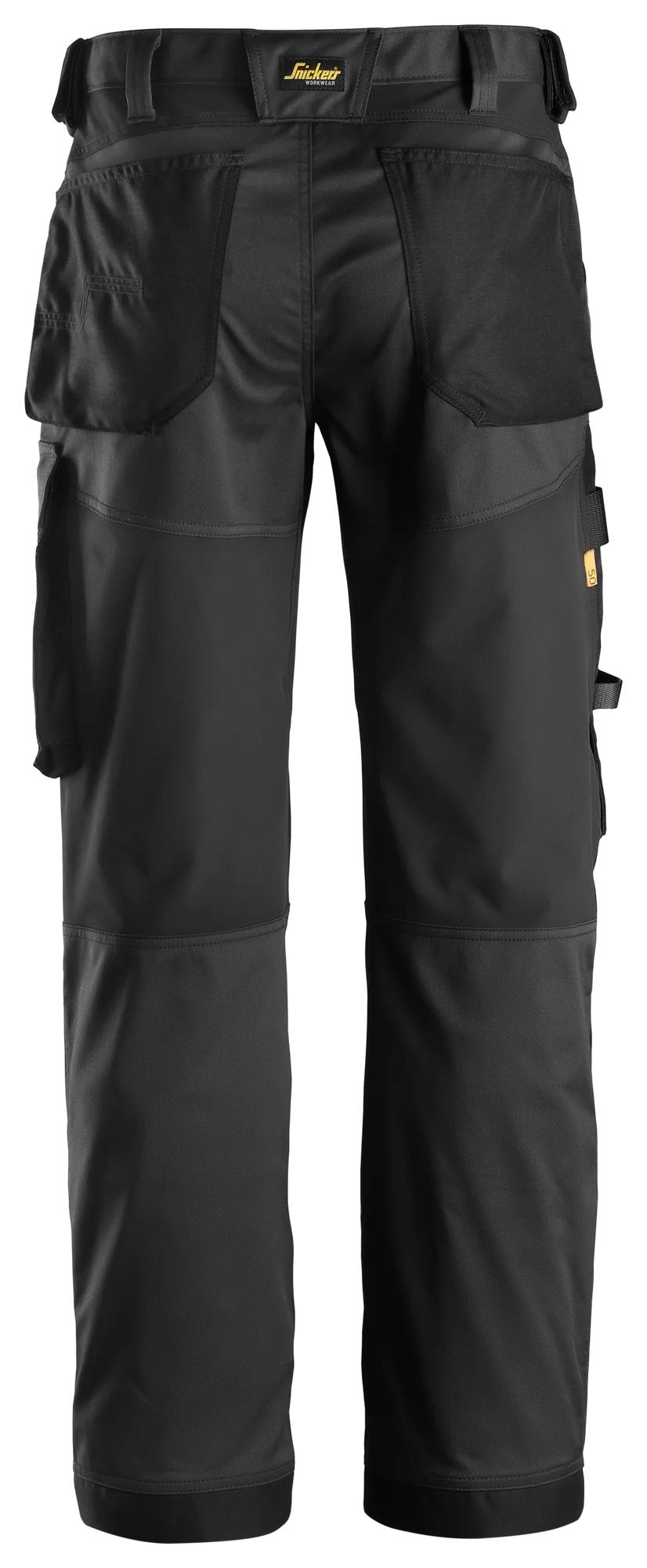 Snickers Workwear 6351 AllroundWork, Stretch Loose Fit Work Trousers in Black/Black, back view