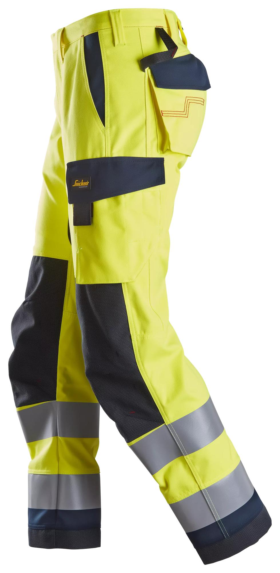 Snickers Workwear 6360 ProtecWork, Work Trousers, High-Vis Class 2 High vis yellow/Navy side view