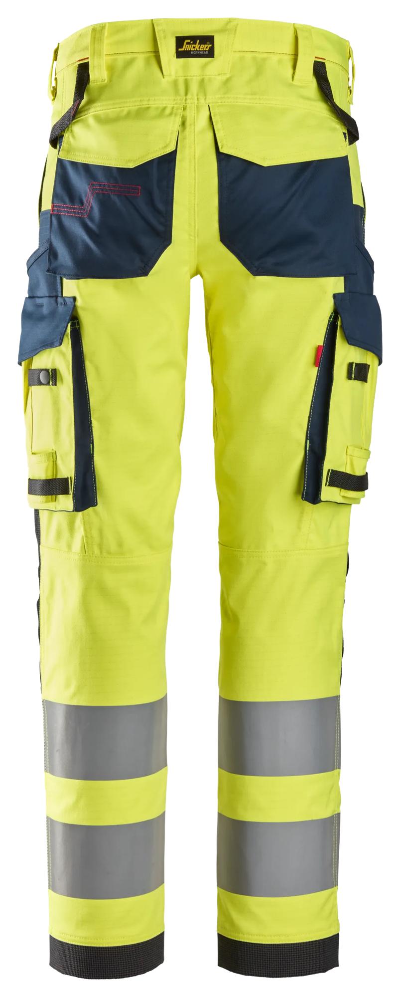 Snickers Workwear 6368 ProtecWork, Stretch Work Trousers, High-Vis Class 2 in Hi-Vis Yellow/Navy, back view